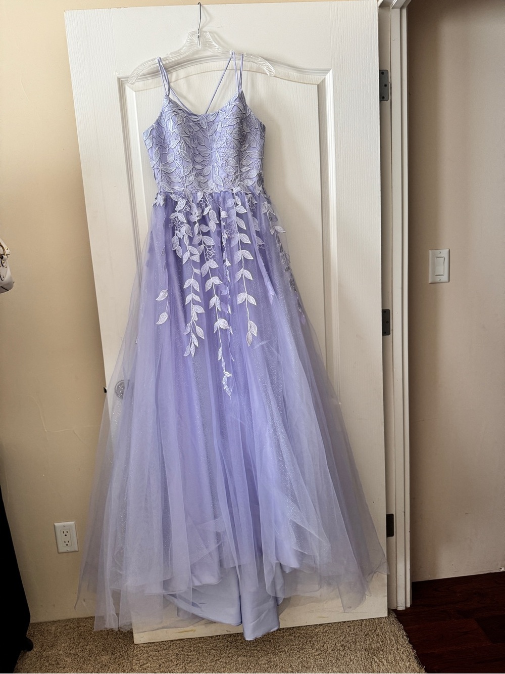 Lavender Tulle Dress with Leaf Appliqué